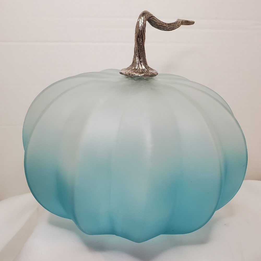 Frosted Blue Glass Pumpkin Decor Metallic Stem Fall Holiday Centerpiece India